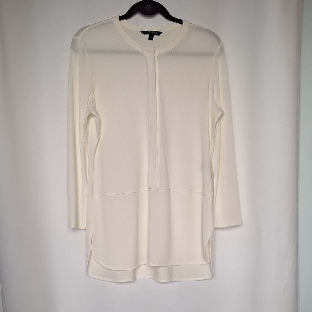 Ralph Lauren Sheer Cream Long Sleeve Tunic Top Size L